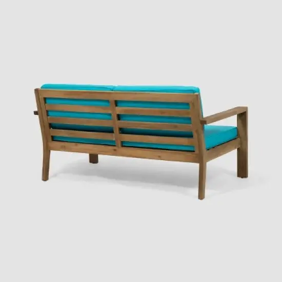 Santa Ana 4pc Acacia Wood Chat Set - Brushed Light Brown/Teal - Christopher Knight Home image {3}