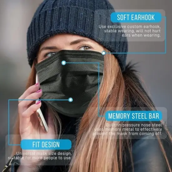 SereneLife Three Layer Disposable Face Masks - Black image {1}