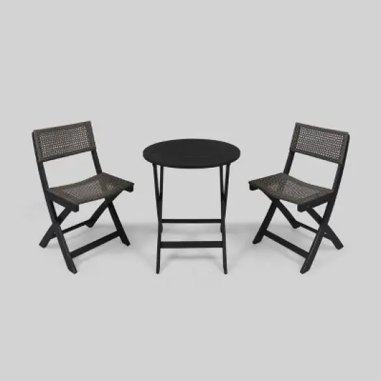 Hillside 3pc Wood and Wicker Foldable Bistro Set  Dark Gray/Brown - Christopher Knight Home image {1}