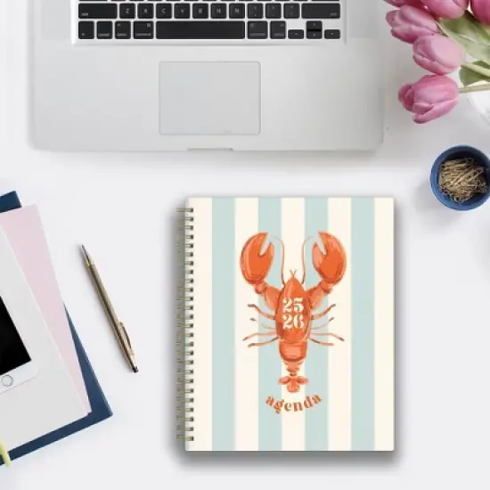 Blue Sky 7"x9" 2025-2026 Weekly/Monthly Wirebound Planner Clear Cover Langostino Stripe image {1}