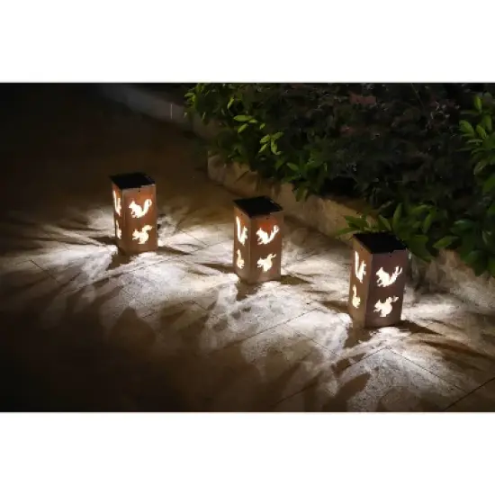 Techko Maid LED Solar 10.8" Portable Squirrel Cut Out Decorative Outdoor Lantern Clear image {11}