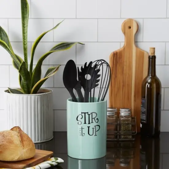 Design Imports Aqua Stir It Up Ceramic Utensil Holder image {3}