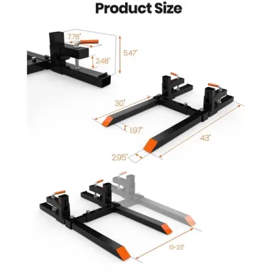 Clamp-On Pallet Forks &ndash; Heavy Duty Quick Attach Bucket Fork with Adjustable Stabilizer Bar for Tractor/Skid image {1}