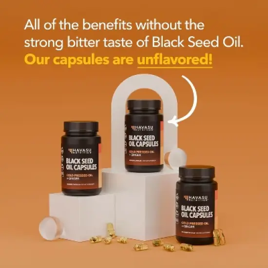 Black Seed Oil Capsules + Ginger Root Extract for Digestive Health & Immune Support, Cold Pressed Black Cumin Seed Oil & Ginger, Havasu Nutrition 60ct image {5}