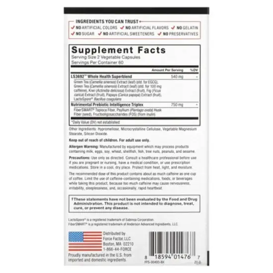 Force Factor ProbioSlim + Prebiotic Fiber Weight Loss Supplement for Women and Men, Probiotic and Prebiotic Digestive Health Support with Green Tea image {1}