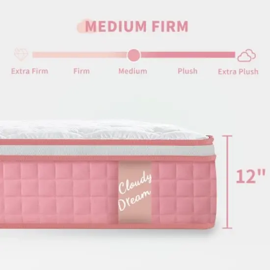 GDFStudio Cecil 12" Memory Foam Cool Knitted Cover Individual Pocket Hybrid Mattress image {3}