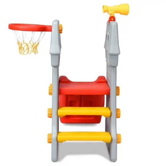 Children Climber Slide Set w/ Basketball Hoop and Telescope Toy Indoor & Outdoor image {1}