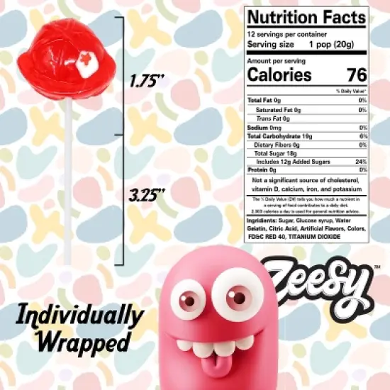 Zeesy Firefighter Hat Lollipops &ndash; 12 Pack Individually Wrapped Candy for Firefighter Birthday Party & Family Celebrations image {1}