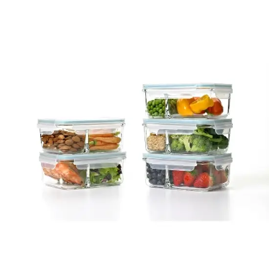 Glasslock Duo Clear Tempered Glass Microwave, Dishwasher, Freezer, Divided Food Storage Containers with Snap Lock BPA Free Plastic Lids image {6}