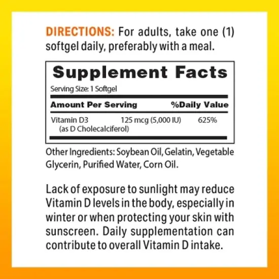 Vitamin World - Vitamin D3 125mcg (5000 IU) image {1}
