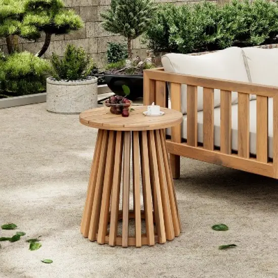 FIONECA Patio Acacia Wood Outdoor Furniture Set &uml;C Club Chairs & Side Table, Conversation Set for Garden, Patio, Deck (Brown+Cream) image {3}