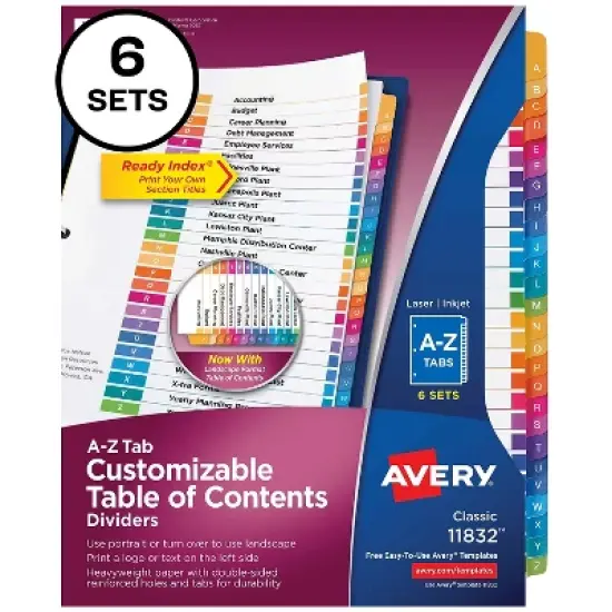 Avery Pre-Printed A-Z Dividers Customizable Table 11832 image {8}
