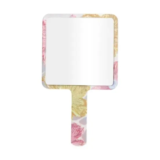 Unique Bargains Floral Square Handheld Mirror Pink Yellow 1 Pc image {3}