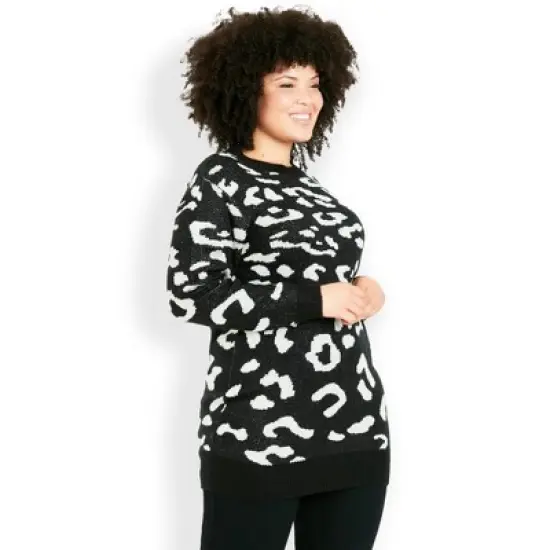 Women's Plus Size Leopard Longline Jumper -black | EVANS image {6}