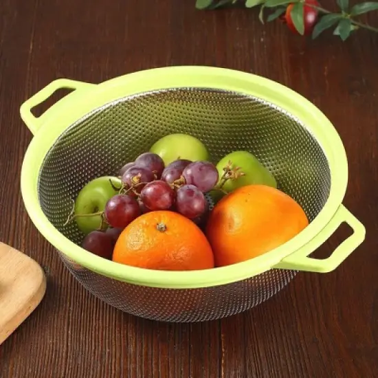 Stainless Steel Colander With Handle and Legs, Large Metal Green Strainer for Pasta image {1}
