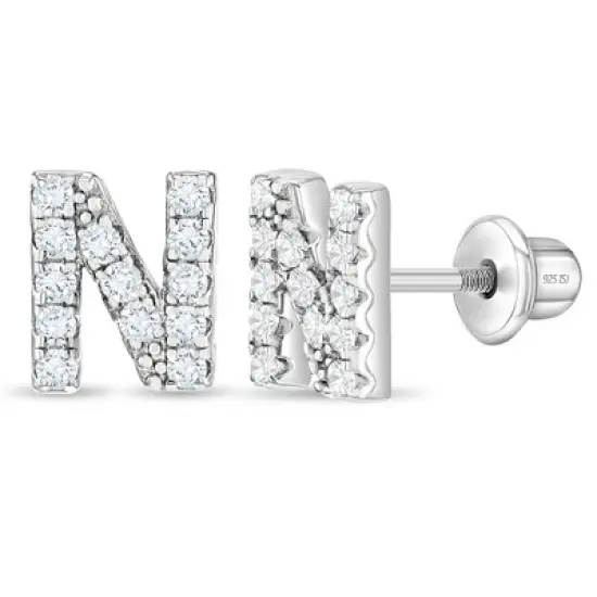 Girl's Cubic Zirconia Letter Initial Screw Back Sterling Silver Earrings - In Season Jewelry image {16}