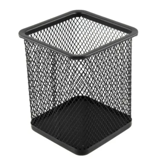 Unique Bargains Metal Mesh Rectangle Pen Holder Container Black 2.8" x 2.8" x 3.7" image {1}