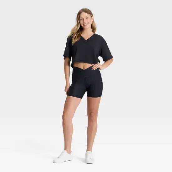 Women's V-Neck Boxy Cropped Short Sleeve Top - JoyLab&trade; image {2}