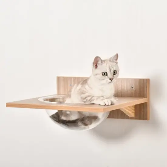 PawHut Indoor Cat Activity Tree 4-Piece Set, Mounted Pet Climbing Perches, Kitten Center with Feeding Station, Hammock Stairs, Scratching Post, Jumping Platform, Beige image {4}