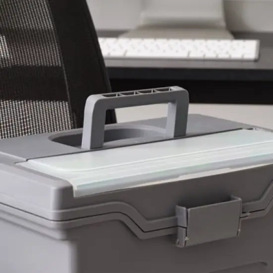 IRIS 4pk Portable Letter Plastic File Box with Organizer Lid Gray image {5}