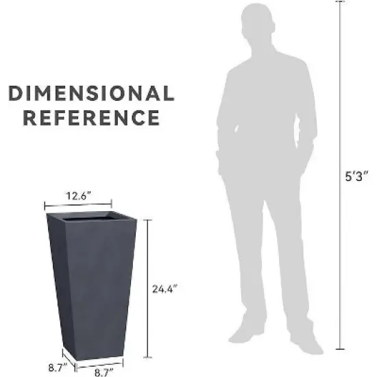 Rosemead Home & Garden 2pc Rectangular Concrete Outdoor Planter Pots Black 12.6"x12.6"x24.4" image {2}