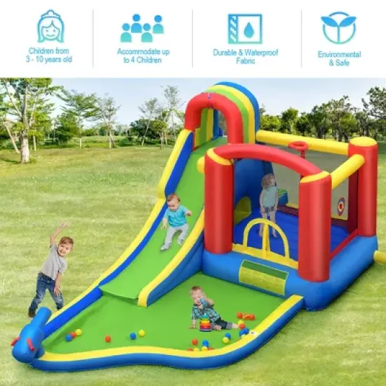 Costway Inflatable Kid Bounce House Slide Climbing Splash Pool Jumping Castle Without Blower image {3}