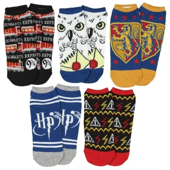 Harry Potter Socks All Over Designs No-Show Ankle Socks 5 Pack image {4}