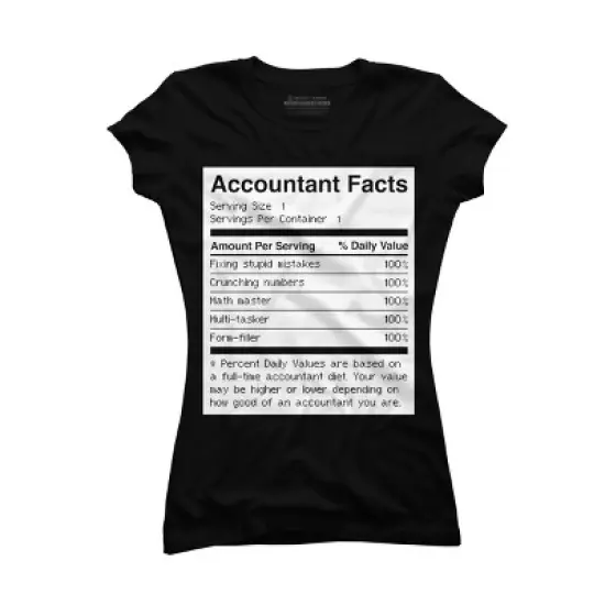 Junior's Design By Humans Accountant Nutrition Facts Label By EJamjar T-Shirt image {2}