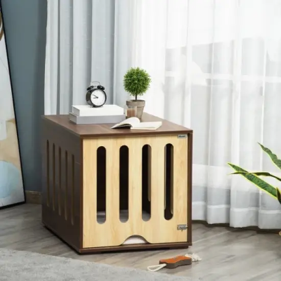 PawHut Furniture Style Dog Crate End Table with Removable Door Panel, Dog Crate Bed with Foam Cushion, Safety Lock, Indoor Use, for Small & Medium Dogs, Brown image {1}