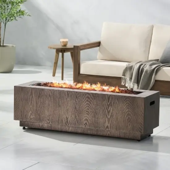 48 Inch Rectangular Iron Propane Fire Pit With Wood Grain Finish And Built In Burner image {15}