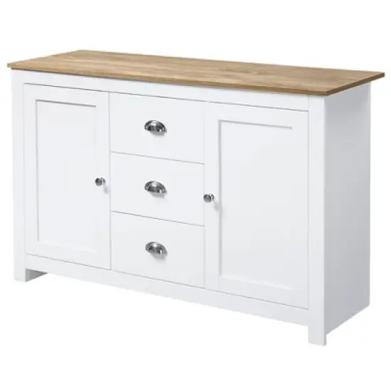 HOMCOM Kitchen Sideboard with Adjustable Shelves, Dining Buffet Cabinet with 3 Storage Drawers, White image {3}