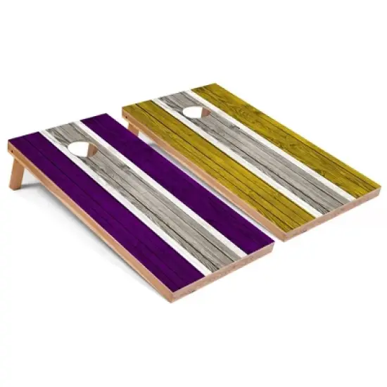 Skip's Garage Purple and Yellow Striped Cornhole Board Set, Includes 2 Boards, 8 Bags image {6}