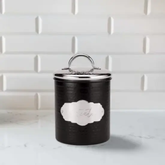 Amici Pet Cavalier Treats Canister, Black & Silver Hammered Metal Dog Treat Container with Handle Lid - 38 Oz. Airtight Pet Food Storage Jar image {4}