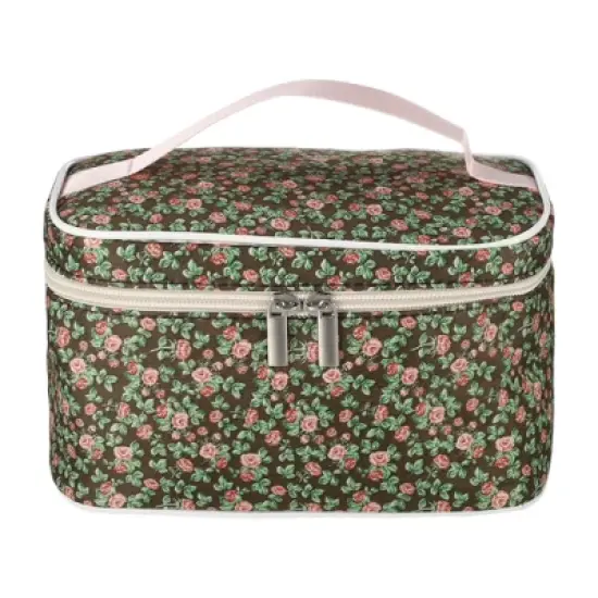 Unique Bargains Portable Peony Cosmetic Bag Green Pink 1 Pc image {3}