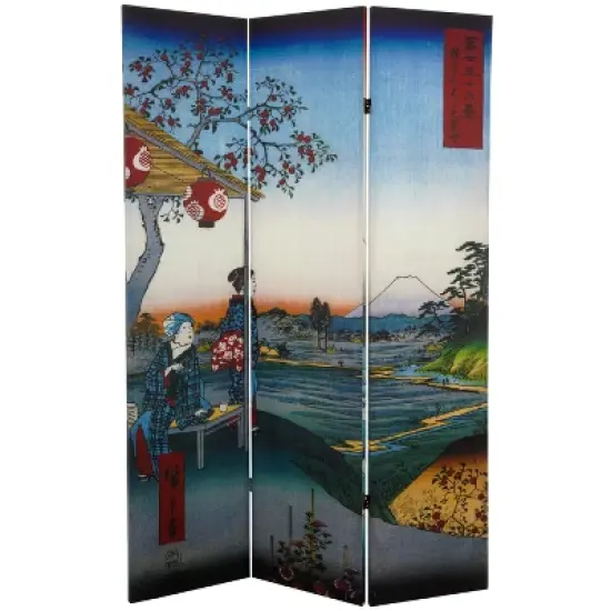 6' Tall Double Sided Hiroshige Room Divider Sea At Satta/Teahouse - Oriental Furniture image {2}