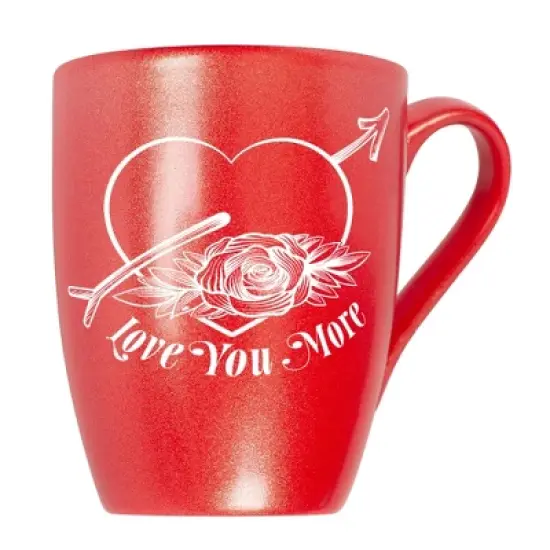 Elanze Designs Romantic Floral Valentines Coffee Cup Mug 10 Ounce Ceramic With Shimmery Metallic Finish Love You More Arrow Heart and Rose Crimson Red image {5}