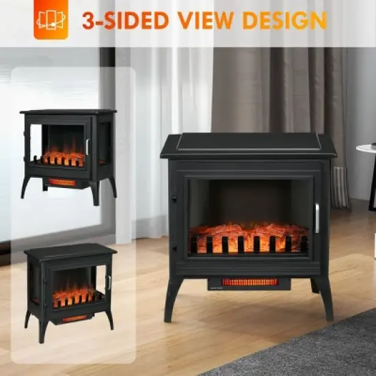 SEVOBAL Fireplace Insert Heater Mantel 3D Flame Quartz Fireplace Stove Bottom Air Outlet Fire Place Panoramic 3-Side View, Black, 28.25"*16.75"*24.5" image {3}