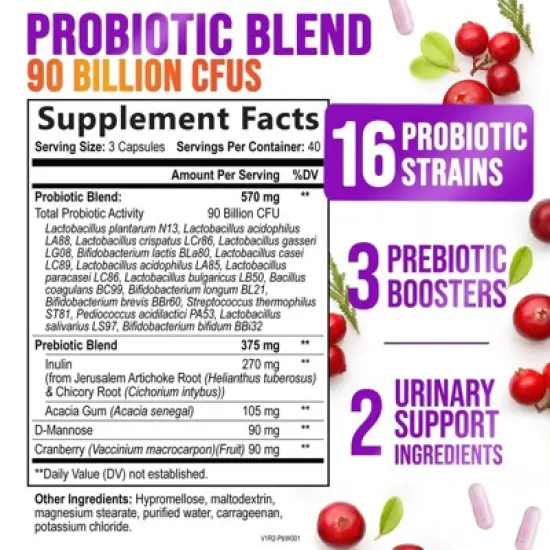 Formulated Probiotics for Women with Prebiotics - Womens Probiotic for Support - 60 Count;120 Count image {1}