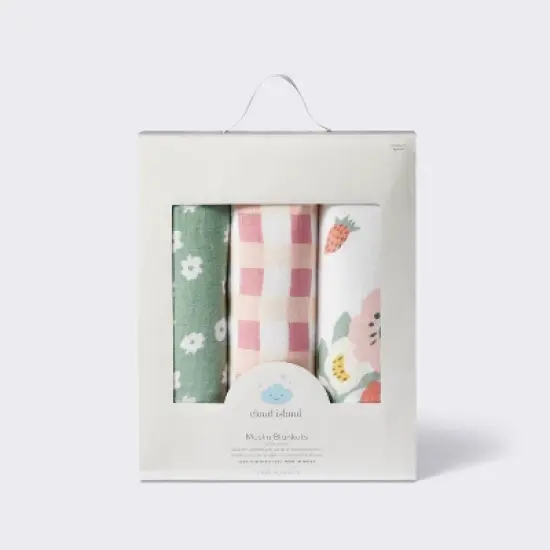 Muslin Swaddle Baby Blanket - Floral Gingham - 3pk - Cloud Island&trade; image {3}