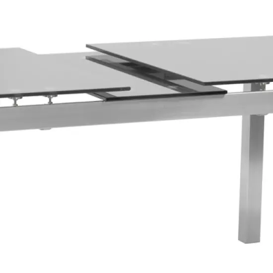 IvanExtendable Dining Table in Brushed Stainless Steel and Gray Tempered Glass Top - Armen Living image {5}