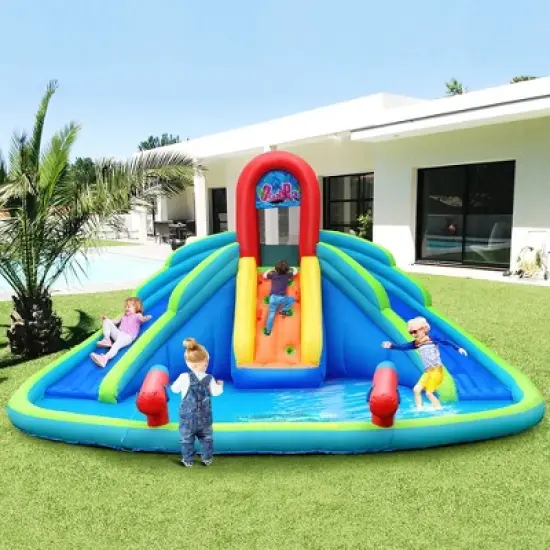 Costway Inflatable Bounce House Kids Water Splash Pool Dual Slides Climbing Wall without Blower image {3}