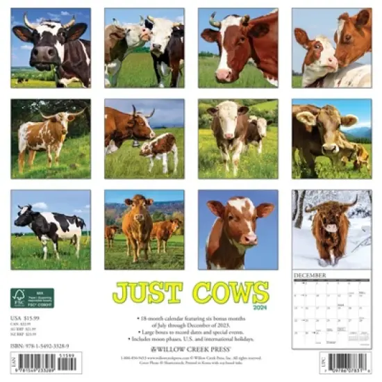 Willow Creek Press 2024 Wall Calendar 12"x12" Just Cows image {1}