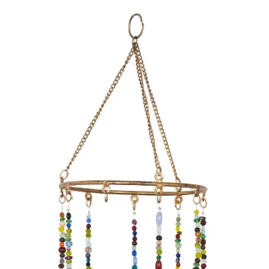17" x 7" Eclectic Metal Elephant Windchime with Beaded Strands Gold - Olivia & May: Indoor Musical Decor image {3}