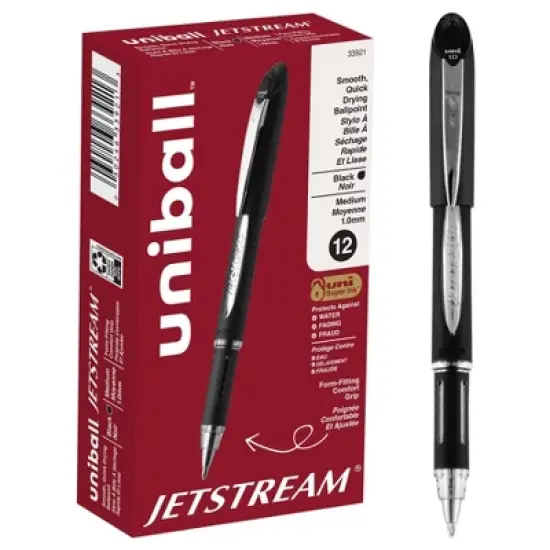 uni-ball Jetstream Stick Ballpoint Pen Bold 1mm Black Ink Black Barrel 33921 image {8}