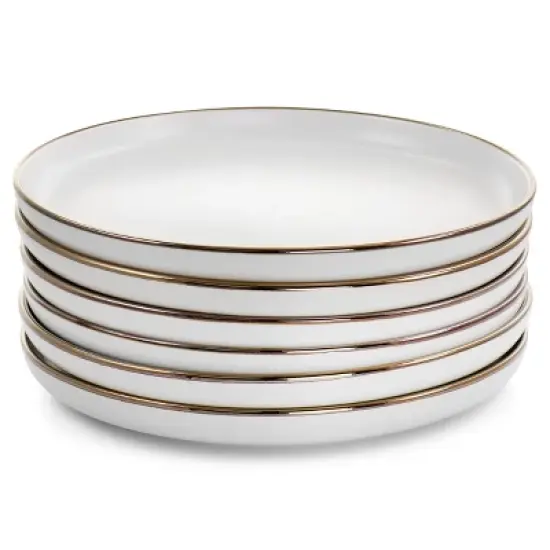 6pc Arthur Stoneware Dinner Plate Set with Rim Matte White/Gold - Elama image {1}