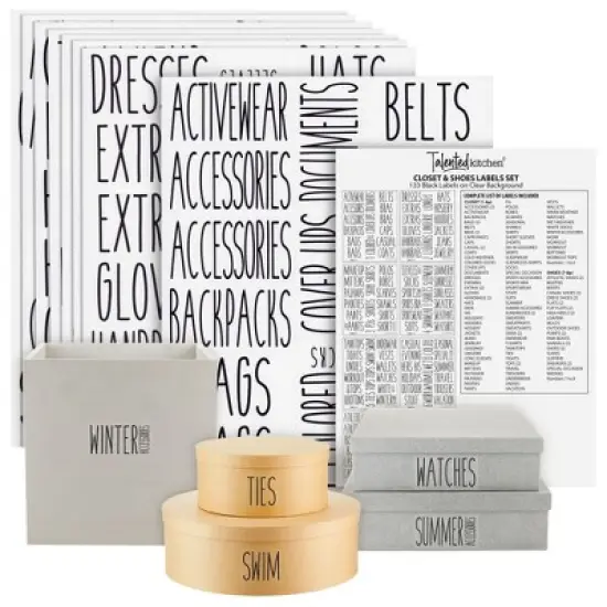 Talented Kitchen 133 Closet Labels for Bins, Baskets, Preprinted Black All Cap Stickers for Clothing Organization, Storage Containers, Water Resistant image {4}