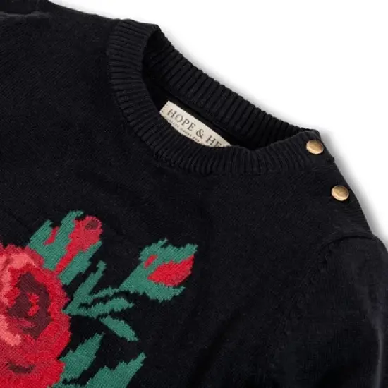 Hope & Henry Girls' Long Sleeve Rose Intarsia Sweater, Infant image {1}