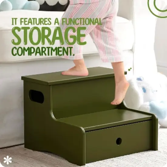 Kings Brand Furniture Wooden Toddler Step Stool for Kids with Storage for Bedroom, Bathroom, Kitchen image {6}