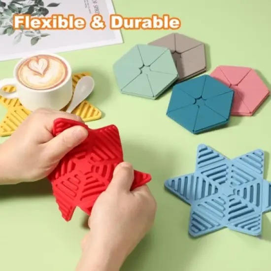 Unique Bargains Hexagon Star Heat Resistant Silicone Trivet Mat for Pots Coasters 2 Pcs image {3}