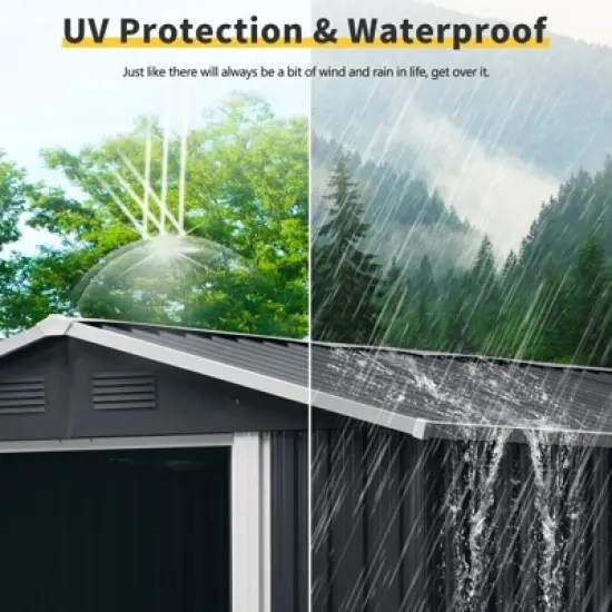 APRILSOUL 114.57"Outdoor Metal Storage Shed with meatl foundation image {5}